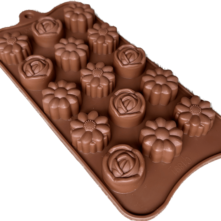 Molde silicona bombones de chocolate forma de flores rosa dalia margarita 1