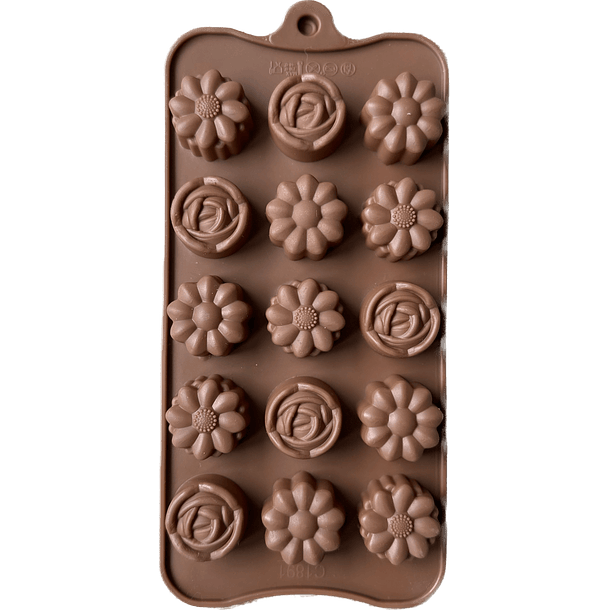 Moldes de silicona chocolate o masa: MOLDE SILICONA MARRON MOD. 8 DONAS  c/DISEÑO FLOR (9196) (CSP)
