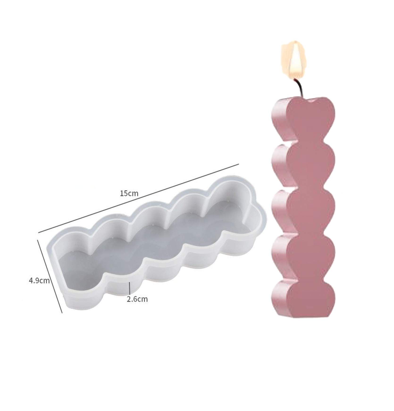 Molde silicona vela forma torre de corazones grande