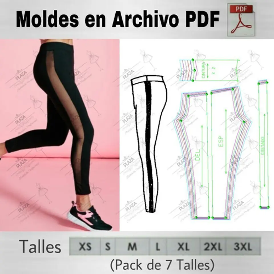 Moldes Patrones Imprimibles Calza Leggins Corte Xs Al 3xl 1