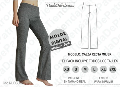 Molde Patron Imprimible Calza Recta Mujer Del Xs Al 2xl
