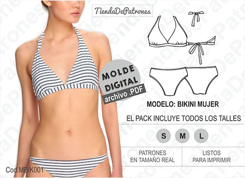 Moldes Patrones Imprimibles Bikini Mujer Talles S / M / L 