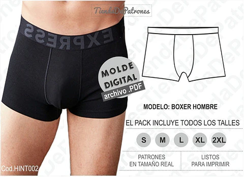 Molde Patron Imprimible Boxer Basico Hombre Del S Al 2xl