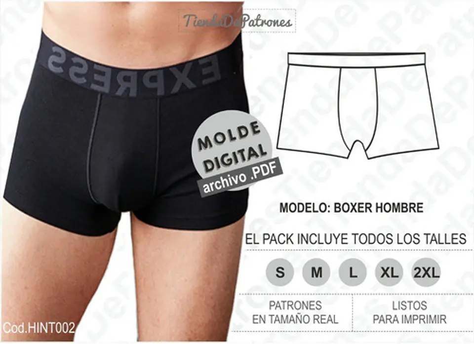 Molde Patron Imprimible Boxer Basico Hombre Del S Al 2xl 1