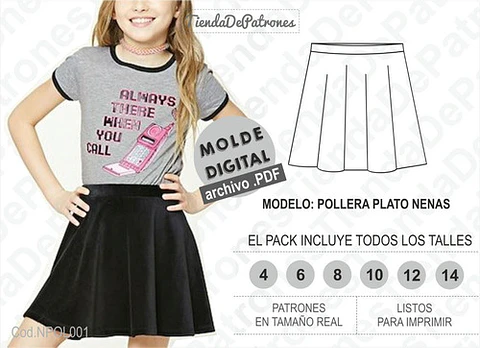Molde Patron Imprimible Pollera Plato Nenas Talles 4 Al 14