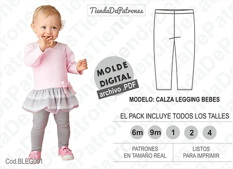 Molde Patron Calza Legging Bebes Pack Talles 6m/9m/1/2/4