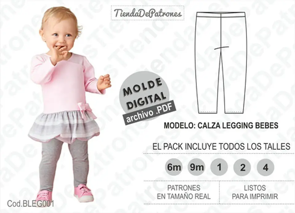 Molde Patron Calza Legging Bebes Pack Talles 6m/9m/1/2/4 1
