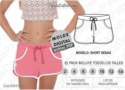 Molde Patron Imprimible Short Nenas Talle Del 2 Al 14