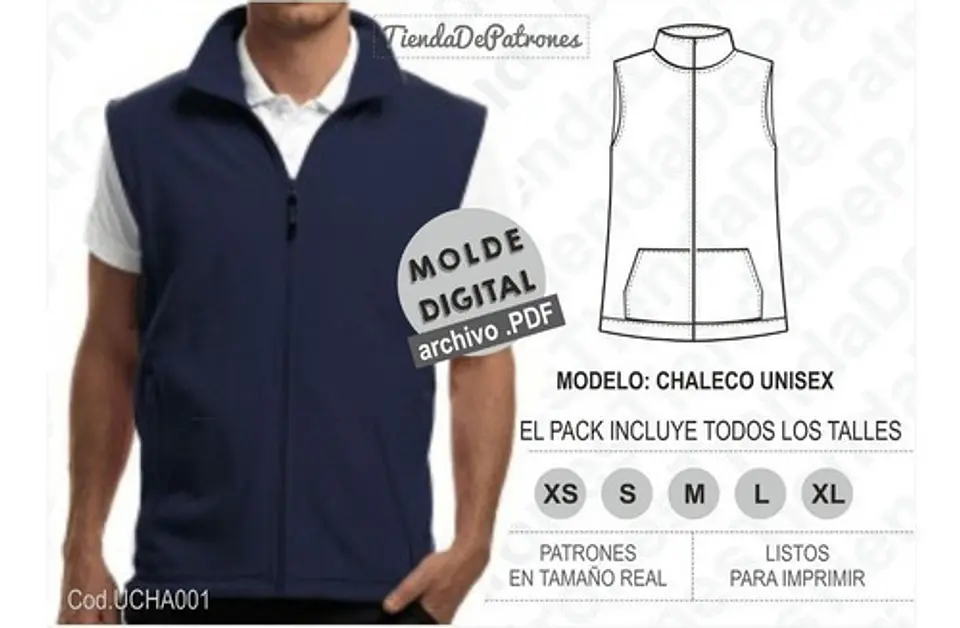 Molde Patron Imprimible Chaleco Unisex Talles Del Xs Al Xl 2