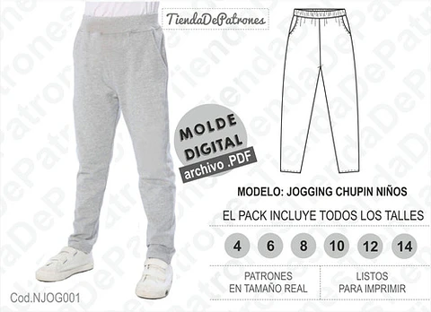 Moldes Patrones Pantalon Jogging Chupin Niños Talles 4 Al 14