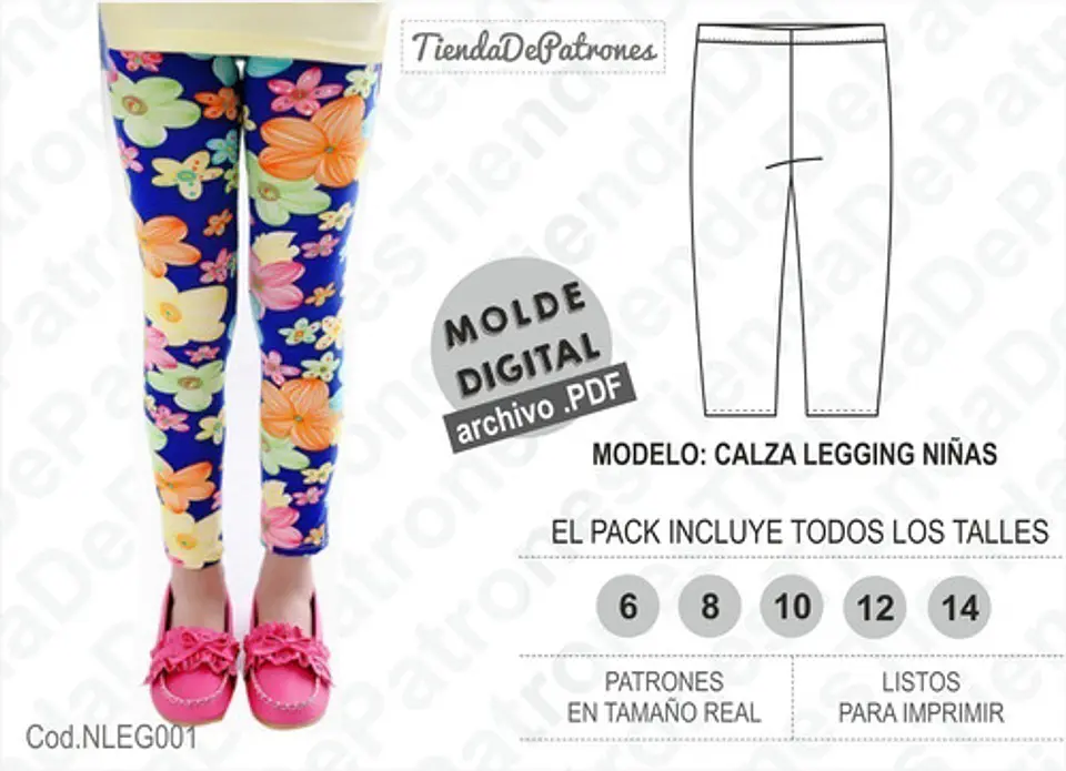 Molde Patron Calza Legging Niñas Pack Talles 6/8/10/12/14 1