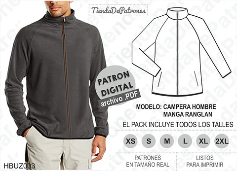 Molde Patron Imprimible Buzo Campera Manga Ranglan Xs Al 2xl