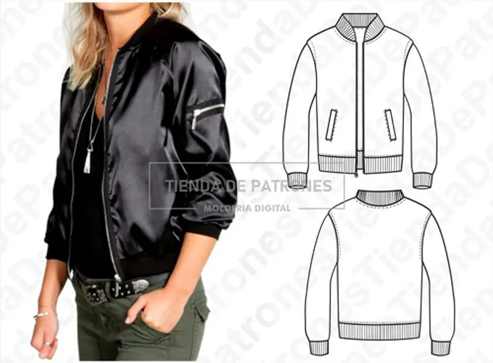 Molde Patrón Imprimible Bomber Jacket Mujer Del 38 Al 44 2