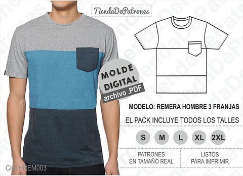 Molde Patron Imprimible Remera Hombre Talles Del S Al 2xl