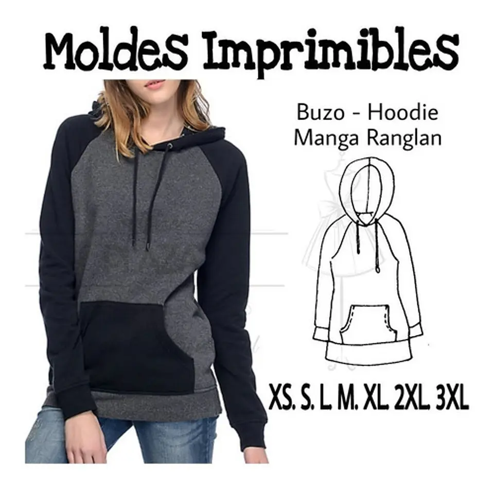 Moldes Patrones Imprimibles Buzo Hoodie Raglan  Xs Al 3xl 1