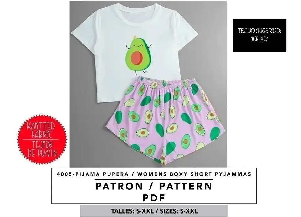 Molde De Costura, Patron Pijama Pupera Dama , Imprimible 1