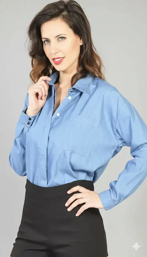 Molde Digital Camisa Amplia De Denim Patron Pack 5 Talles!