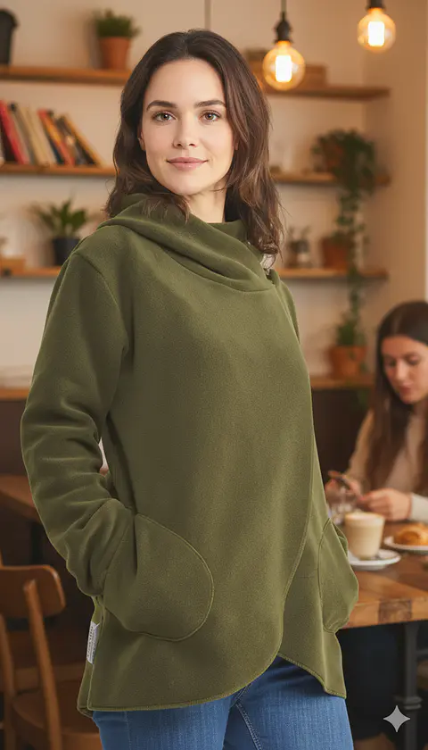 Molde Digital Abrigo Polar Cruzado Con capucha Talles S al XXL