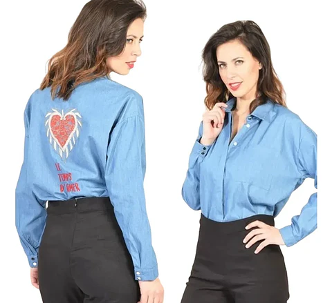 Molde Digital Camisa Amplia De Denim Patron Pack 5 Talles!