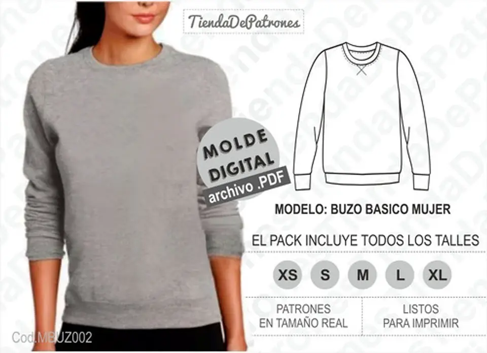 Moldes Patrones Buzo Cuello Redondo Mujer Talle Del Xs Al Xl 2