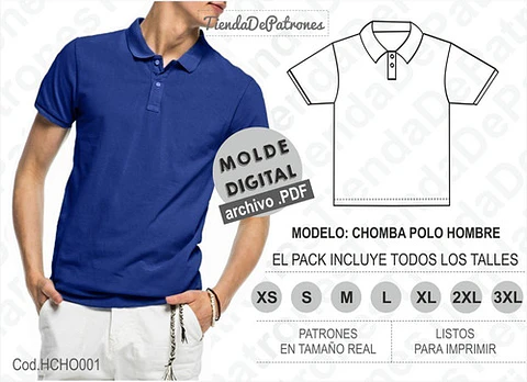 Molde Patron Imprimible Chomba Hombre Talles Del Xs Al 3xl