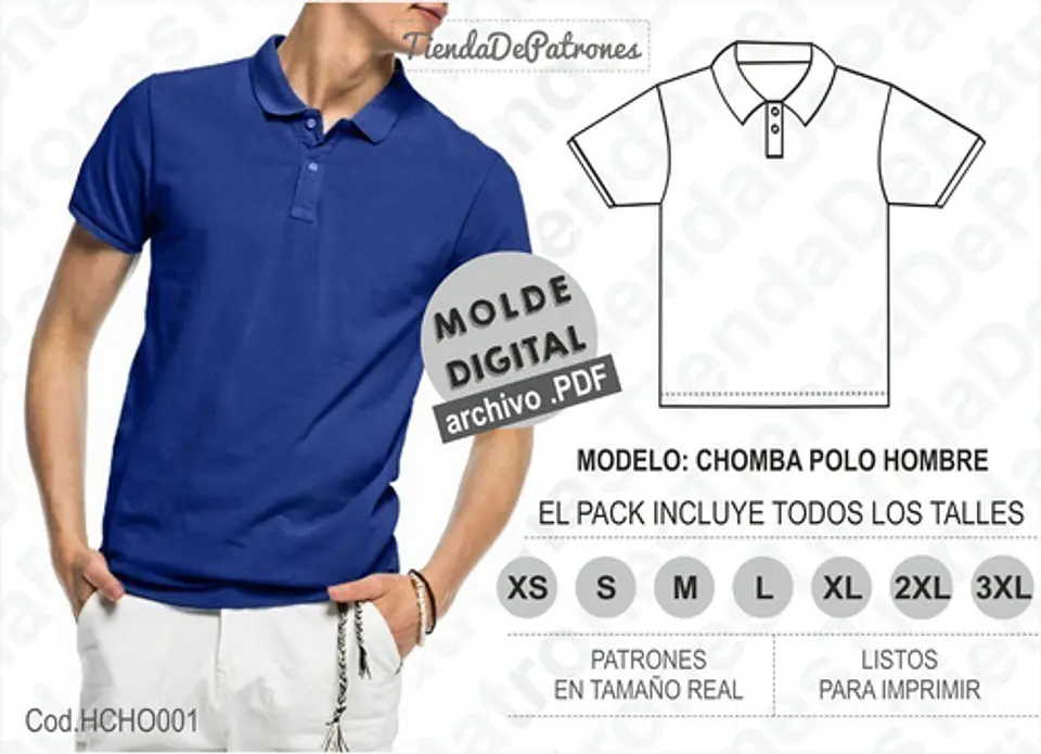 Molde Patron Imprimible Chomba Hombre Talles Del Xs Al 3xl 1