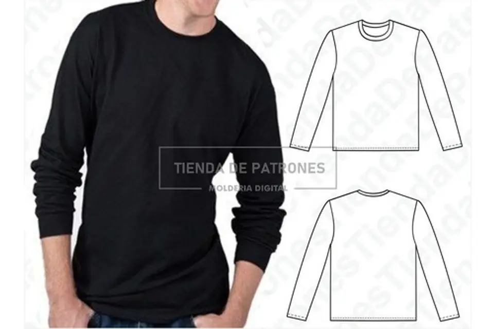 Molde Patron Imprimible Remera Manga Larga Hombre Xs Al 2xl 2