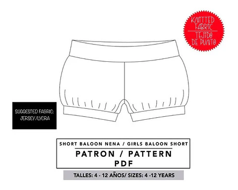 Molde De Costura, Patron Short Fruncido Nena, Imprimible