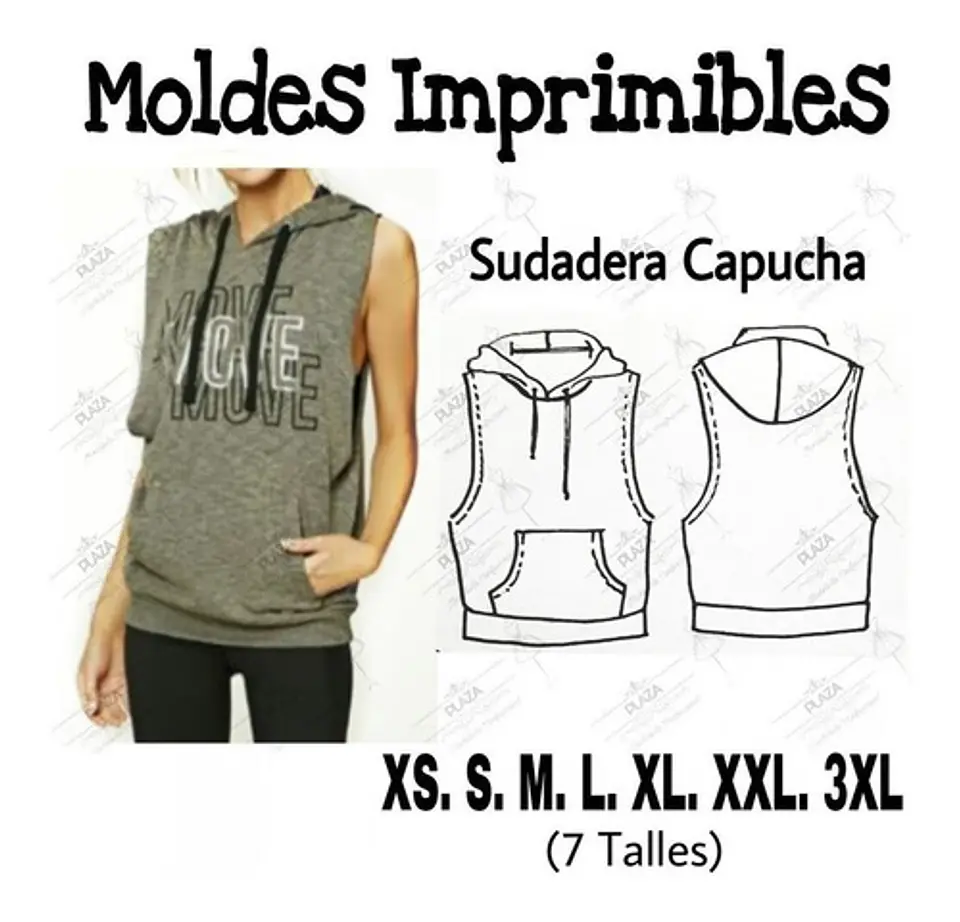 Moldes Patrones Imprimibles Sudadera Capucha Xs Al 3xl 1
