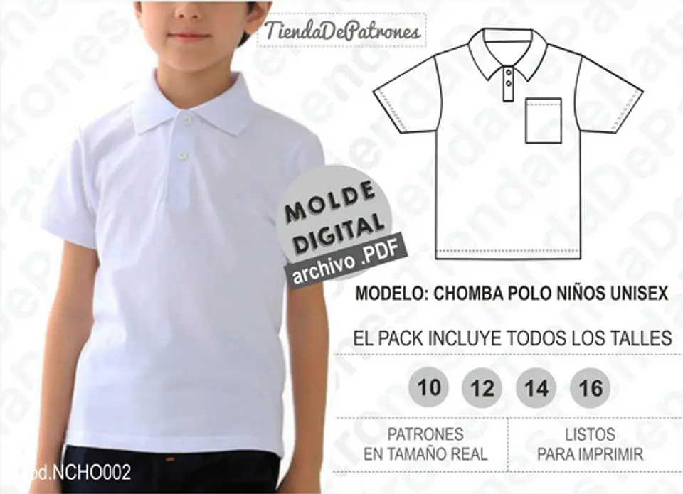 Molde Imprimible Chomba Niños Unisex Talles 10/12/14/16 1