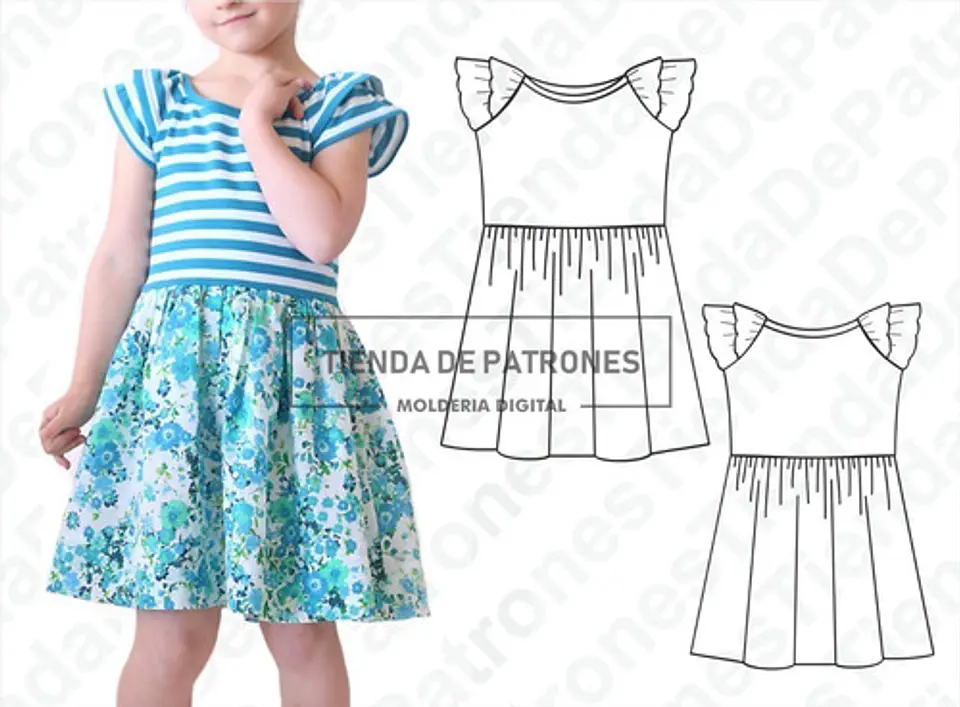 Molde Patron Imprimible Vestido Nena Manga Volados T.4 Al 12 1