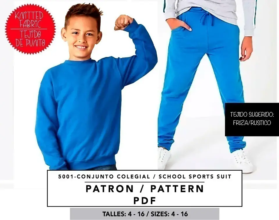 Molde De Costura, Patron Jogging Escolar Niños , Imprimible 1