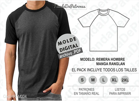 Molde Patron Imprimible Remera Hombre Manga Ranglan S Al Xl