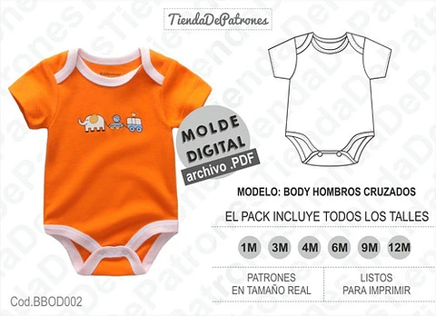 Molde Imprimible en PDF – Body Bebé Hombros Cruzados