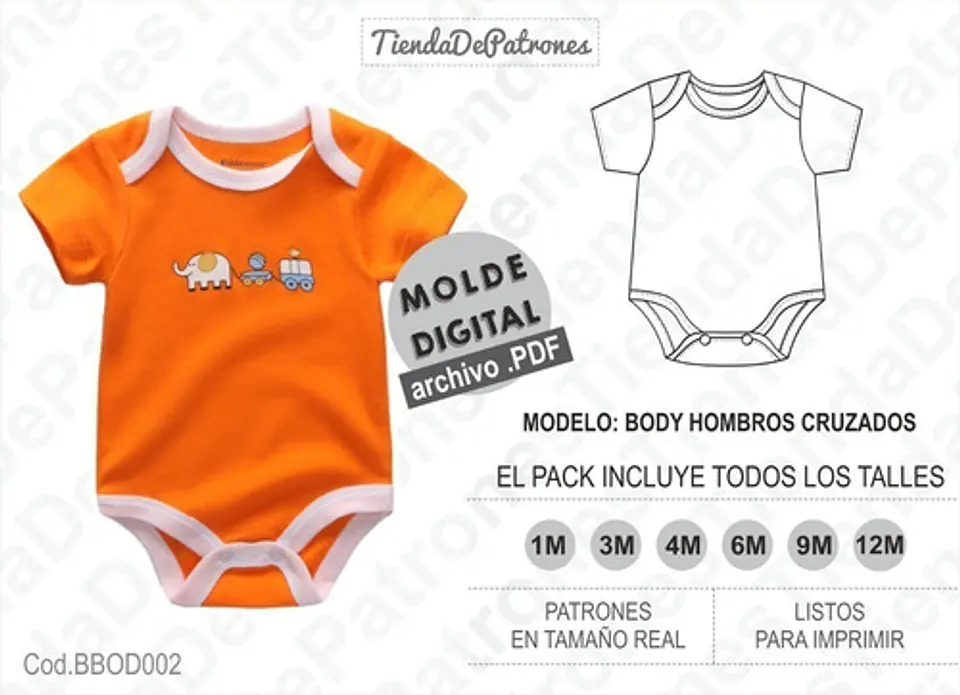 Molde Imprimible en PDF – Body Bebé Hombros Cruzados 2
