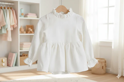 Molde Digital Blusa Bebe Cuello Alto Fruncido, Talles 1 Al 5
