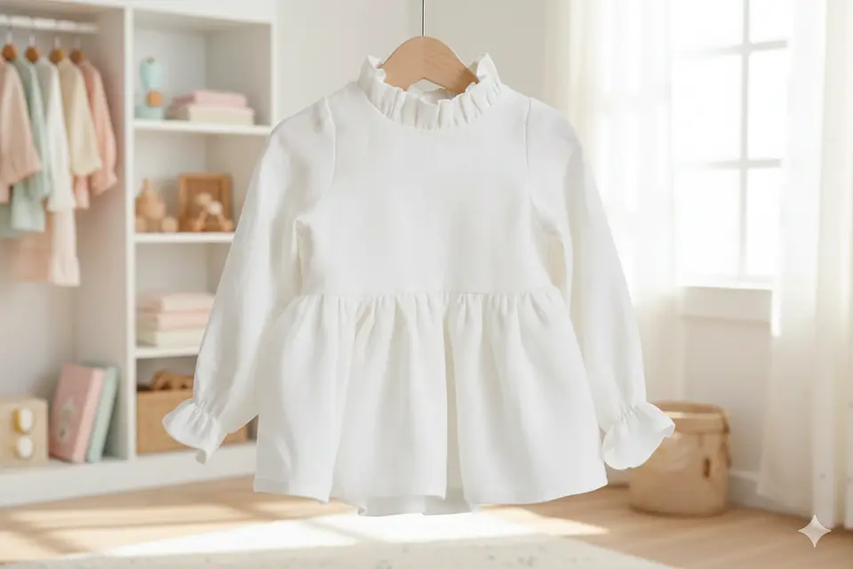 Molde Digital Blusa Bebe Cuello Alto Fruncido, Talles 1 Al 5 1