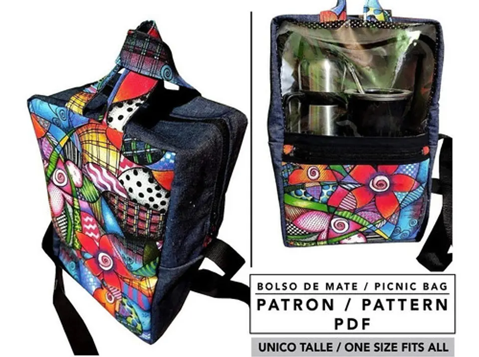 Molde De Costura, Patron Bolso Mate, Pic Nic, Imprimible Pdf 2