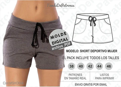 Molde Patron Imprimible Short Deportivo Mujer Talles 38 A 46