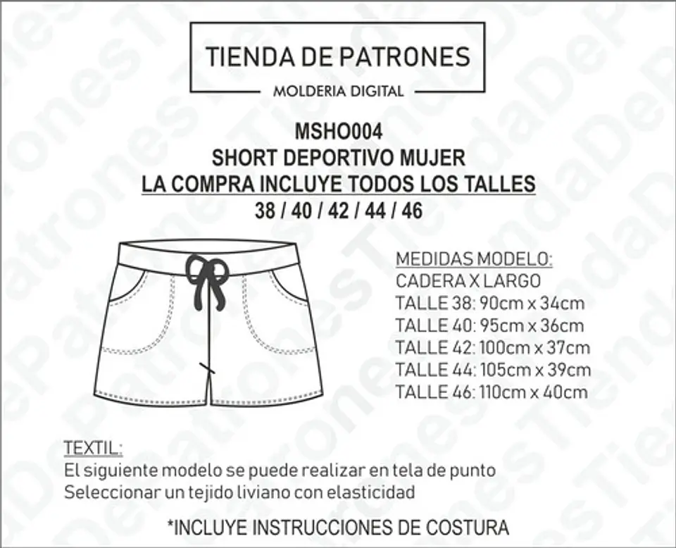 Molde Patron Imprimible Short Deportivo Mujer Talles 38 A 46 3