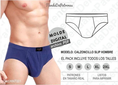 Molde Patron Imprimible Calzoncillo Slip Hombre Del S Al 2xl
