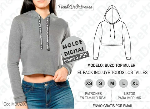 Moldes Patrones Imprimibles Polerón Top Mujer Talles Xs Al Xl