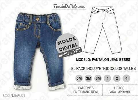 Molde Imprimible Jean Clasico Bebes 6 Talles