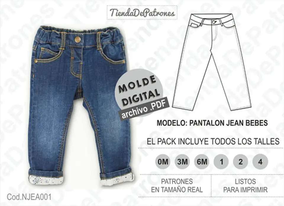 Molde Imprimible Jean Clasico Bebes 6 Talles 2