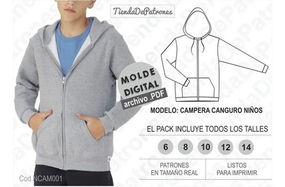 Molde Patron Imprimible Chaqueta Canguro Niños Talles 6 Al 14 2