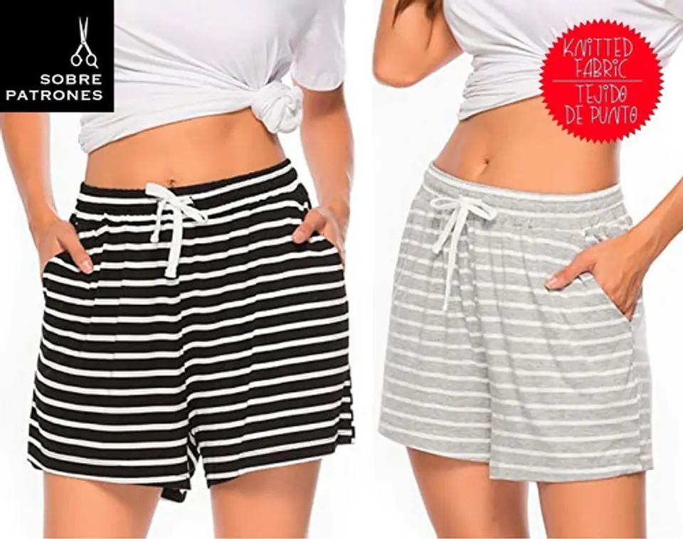 Molde De Costura, Patron Short Con Bolsillo Dama, Imprimible 1