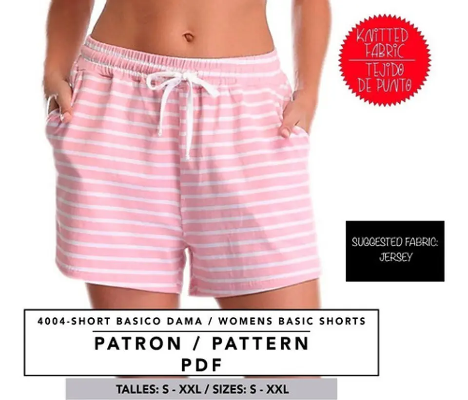 Molde De Costura, Patron Short Con Bolsillo Dama, Imprimible 2