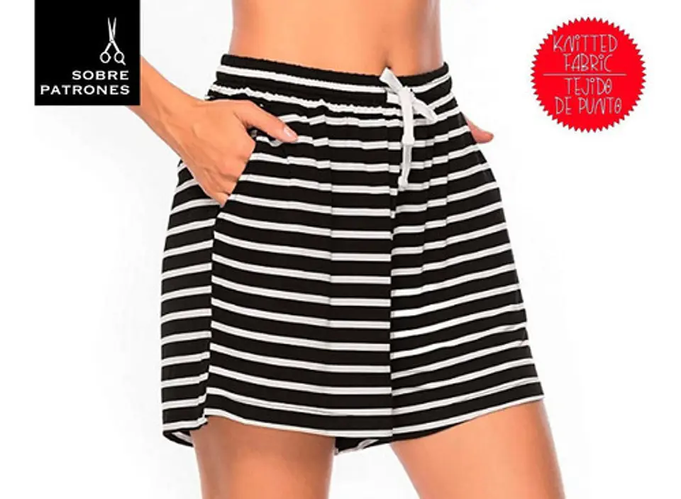 Molde De Costura, Patron Short Con Bolsillo Dama, Imprimible 3