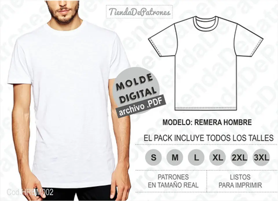 Molde Patrón Imprimible Remera Básica Hombre Del S Al 3xl 2