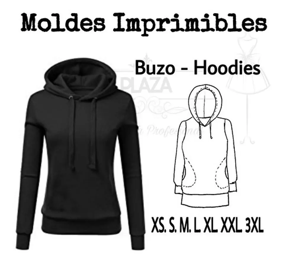 Moldes Patrones Imprimibles Polerón Hoodie Bolsillos  Xs Al 3xl 1
